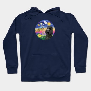 A Black Standard Poodle and the Bluebird of Happiness Hoodie